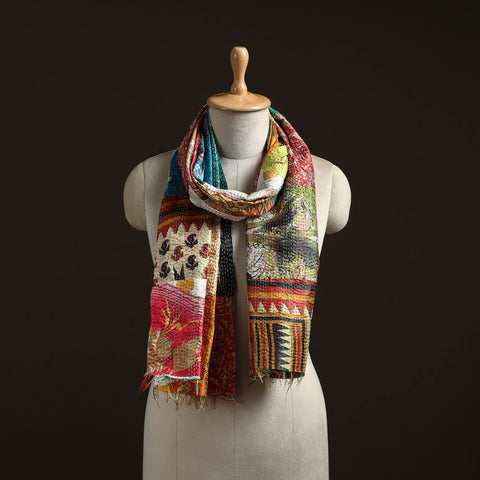 Patchwork Reversible Silk Bengal Hand Kantha Stitch Stole 11