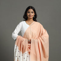 Peach - Phulia Bengal Cotton Handloom Dupatta with Tassels 04