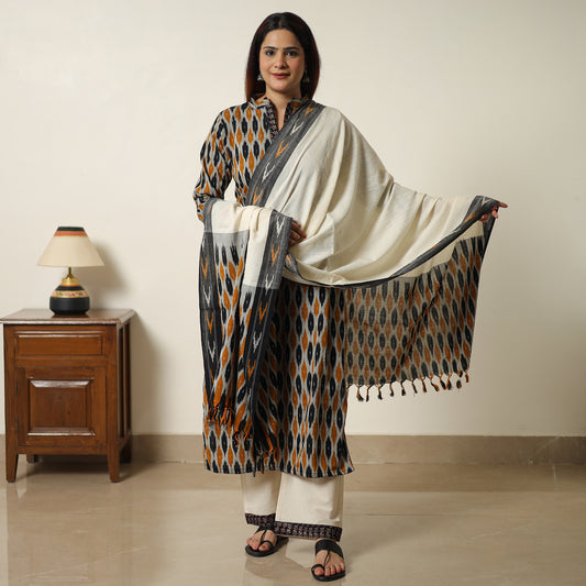 Multicolor - Pochampally Ikat Weave Cotton Kurta with Palazzo & Dupatta Set 06