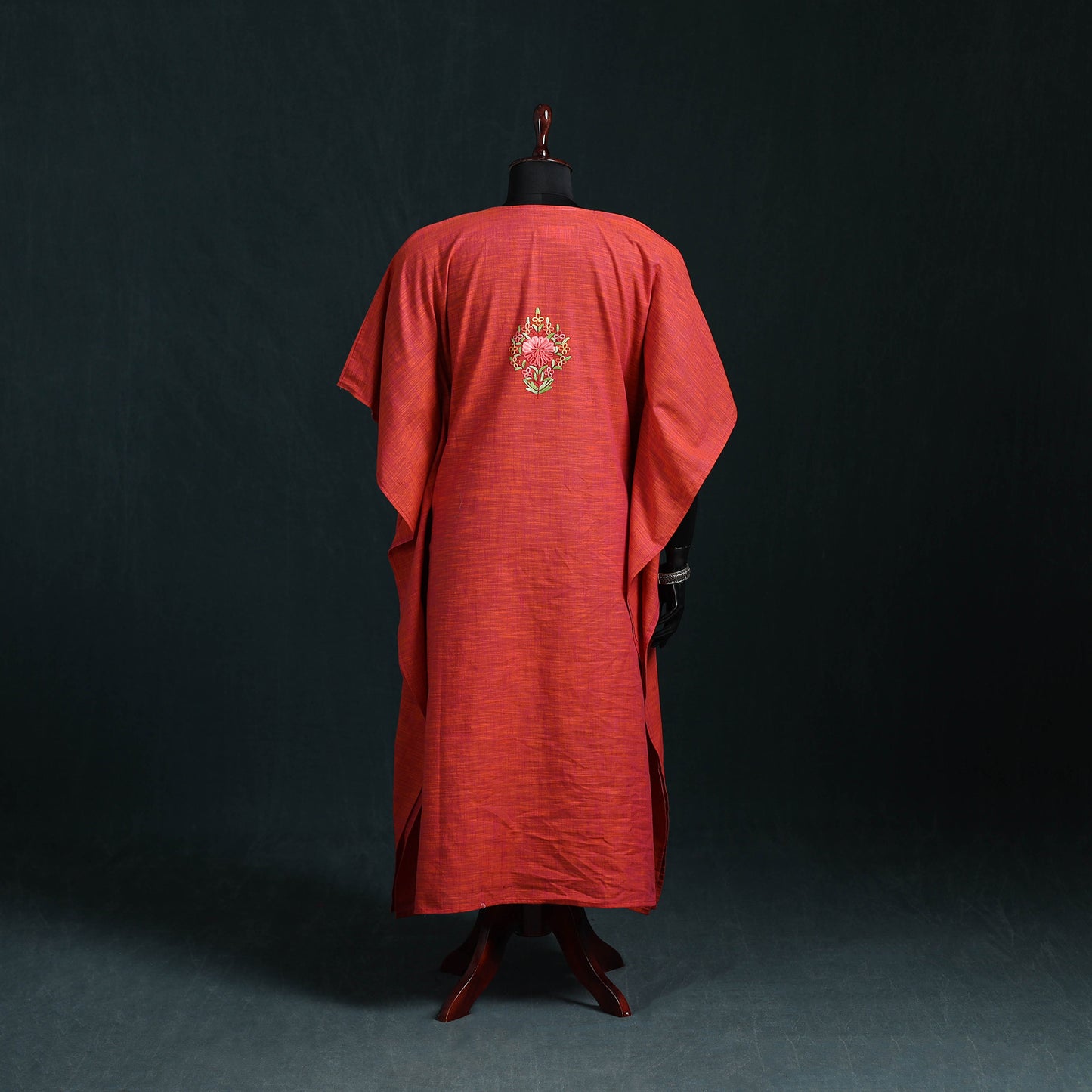 Red - Kashmiri Aari Hand Embroidered Cotton Kaftan (Long) 45