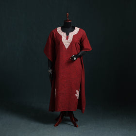 Maroon - Kashmiri Aari Hand Embroidered Cotton Kaftan (Long) 46