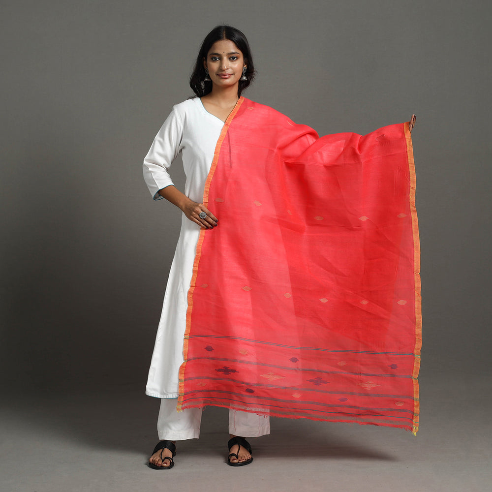 Red - Handloom Cotton Weaving Manipuri Dupatta 06