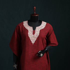 Maroon - Kashmiri Aari Hand Embroidered Cotton Kaftan (Long) 46