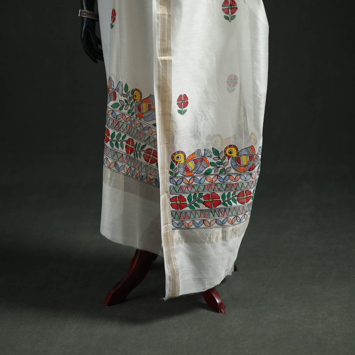 Handloom Chanderi Silk Handpainted Madhubani Dupatta with Zari Border 06