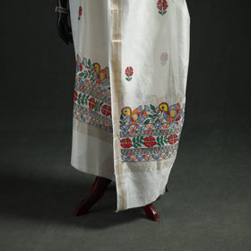 Handloom Chanderi Silk Handpainted Madhubani Dupatta with Zari Border 06