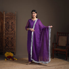 Sequin Work Plain Kota Doria Cotton Suit Set with Lace Work Dupatta for Women 11