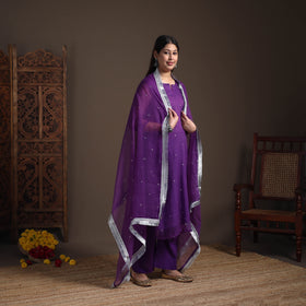 Sequin Work Plain Kota Doria Cotton Suit Set with Lace Work Dupatta for Women 11
