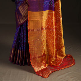 Purple - Traditional Pochampally Ikat Handwoven Pure Silk Pattu Saree with Rudraksha Border 01