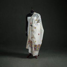 Handloom Chanderi Silk Handpainted Madhubani Dupatta with Zari Border 07