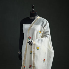 Handloom Chanderi Silk Handpainted Madhubani Dupatta with Zari Border 07