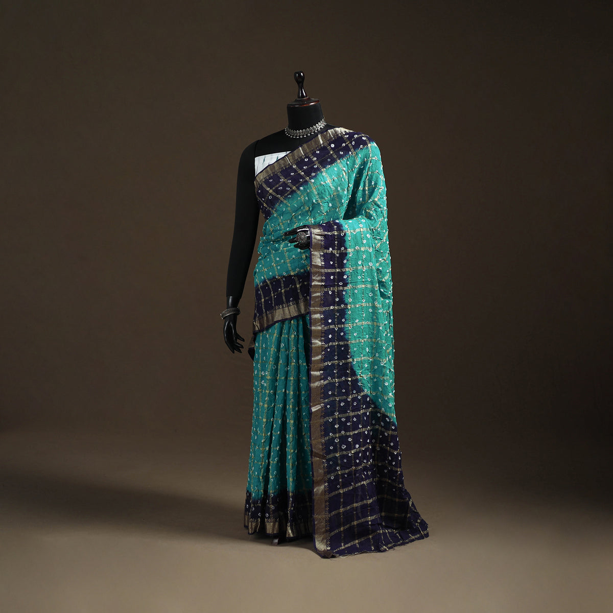 Blue - Kutch Rai Bandhani Pure Mul Cotton Saree with Blouse Piece 43