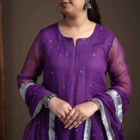 Sequin Work Plain Kota Doria Cotton Suit Set with Lace Work Dupatta for Women 11