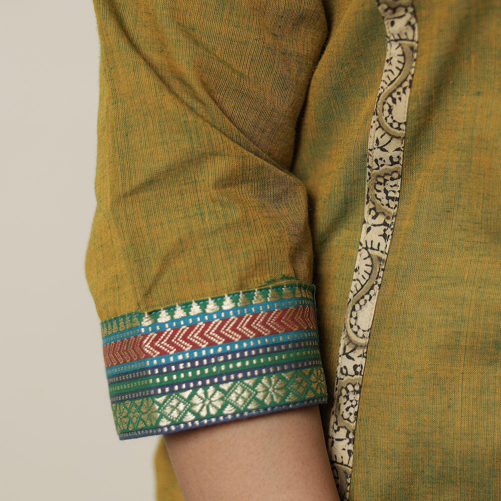 Mehendi Green - Dharwad Cotton Straight Kurta with Kalamkari Patchwork 08