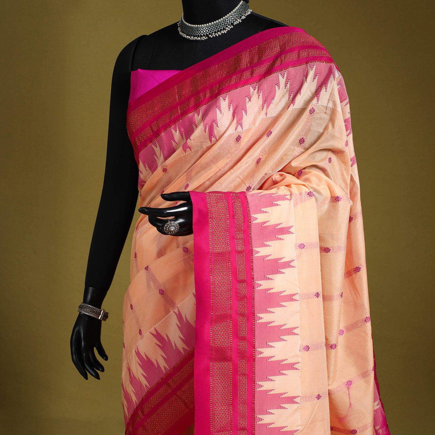 Pink - mercerized cotton thread buti ilkal saree