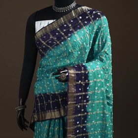 Blue - Kutch Rai Bandhani Pure Mul Cotton Saree with Blouse Piece 43