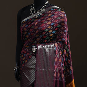 Purple - Traditional Pochampally Ikat Handwoven Pure Silk Pattu Saree with Rudraksha Border 02