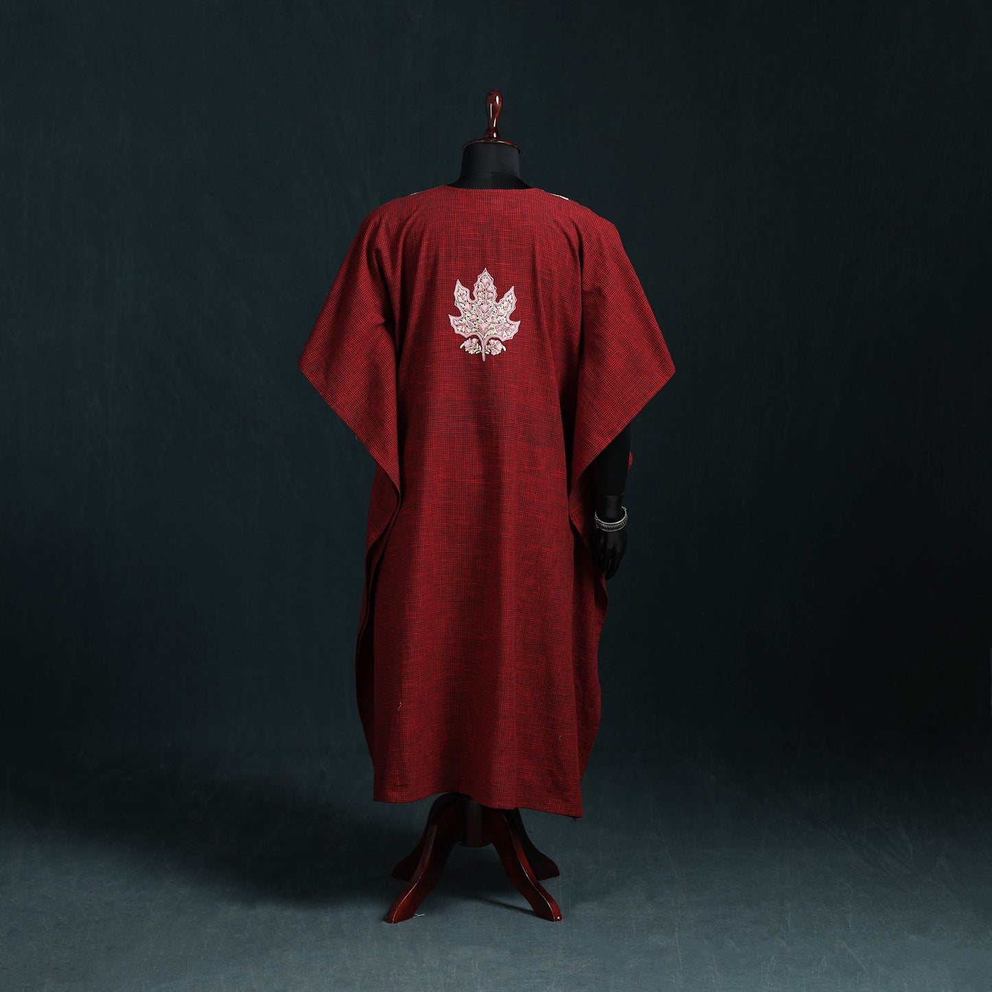Maroon - Kashmiri Aari Hand Embroidered Cotton Kaftan (Long) 46