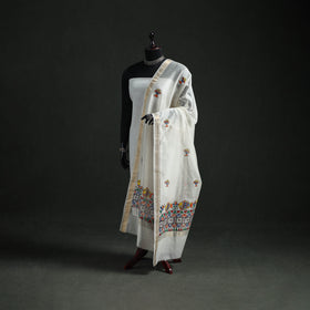 Handloom Chanderi Silk Handpainted Madhubani Dupatta with Zari Border 08