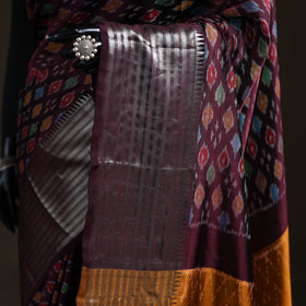 Purple - Traditional Pochampally Ikat Handwoven Pure Silk Pattu Saree with Rudraksha Border 02