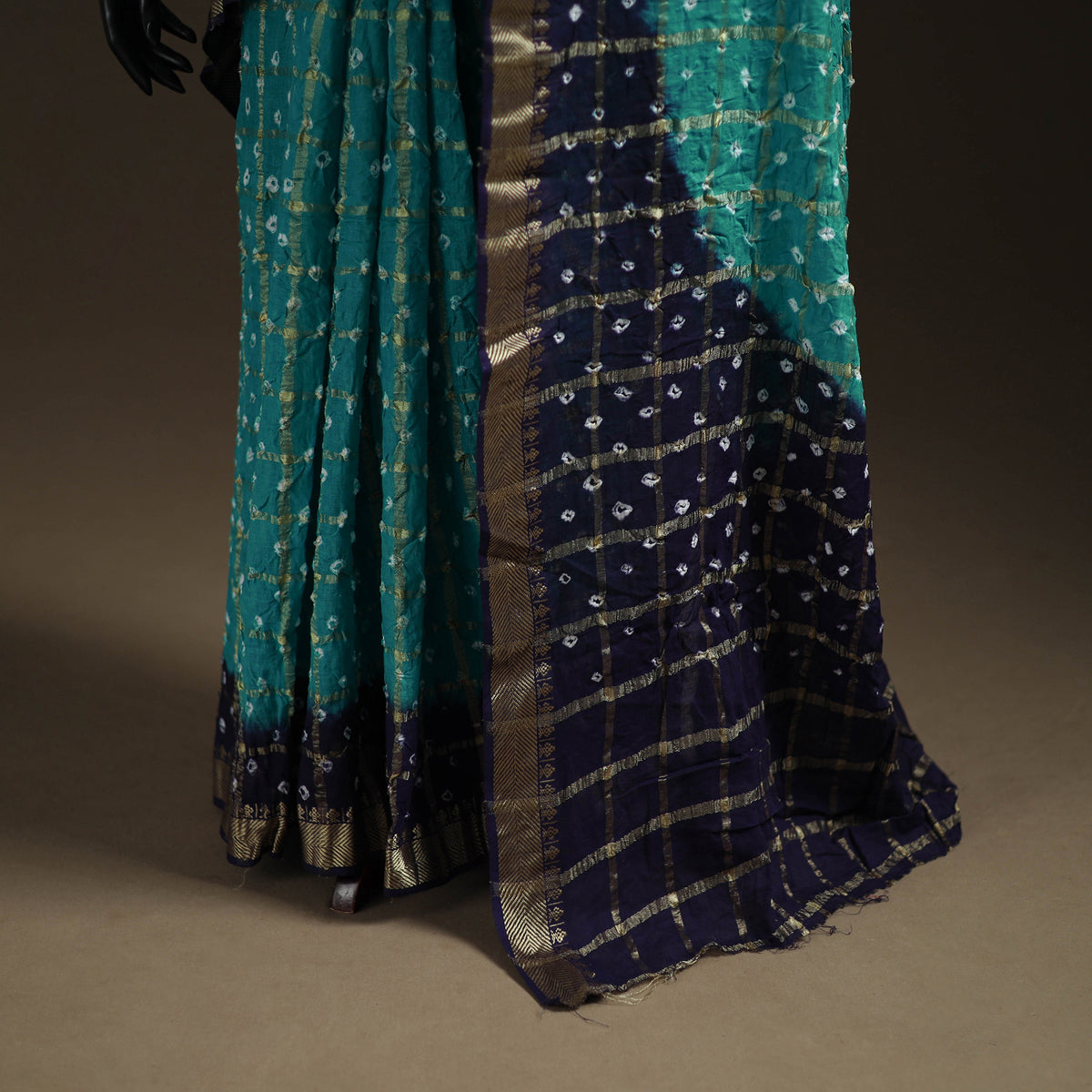 Blue - Kutch Rai Bandhani Pure Mul Cotton Saree with Blouse Piece 43