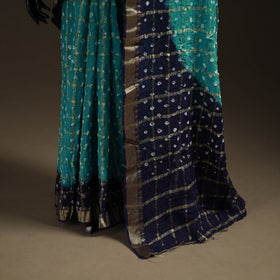 Blue - Kutch Rai Bandhani Pure Mul Cotton Saree with Blouse Piece 43