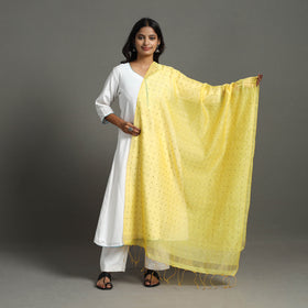 Yellow - bengal silk cotton sequin work handloom dupatta 09