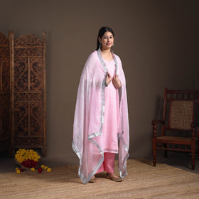 Sequin Work Plain Kota Doria Cotton Suit Set with Lace Work Dupatta for Women 10
