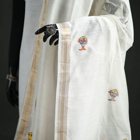 Handloom Chanderi Silk Handpainted Madhubani Dupatta with Zari Border 08