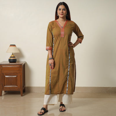 Brown - Dharwad Cotton Straight Kurta with Sanganeri Patchwork 06