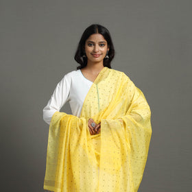 Yellow - bengal silk cotton sequin work handloom dupatta 09