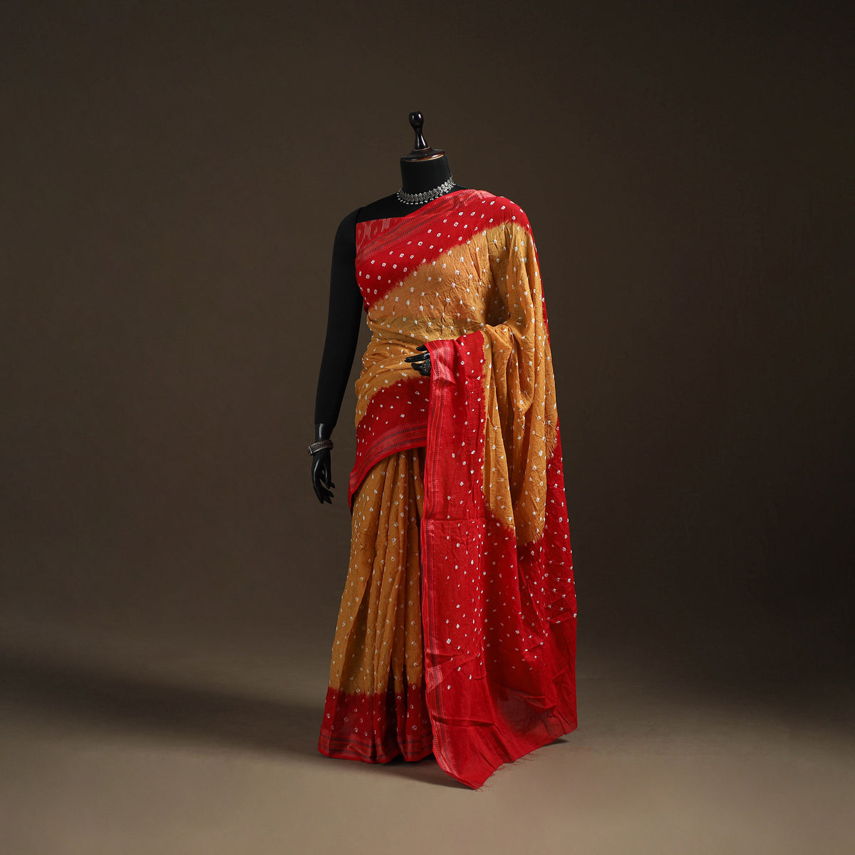 Yellow - Kutch Rai Bandhani Pure Mul Cotton Saree with Blouse Piece 42