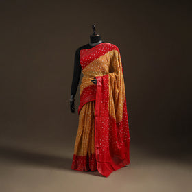 Yellow - Kutch Rai Bandhani Pure Mul Cotton Saree with Blouse Piece 42