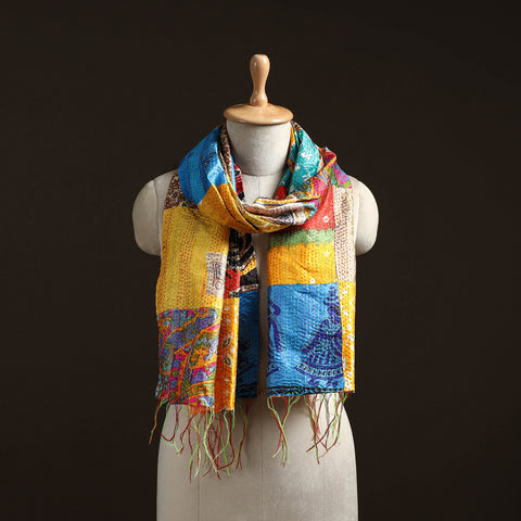 Patchwork Reversible Silk Bengal Hand Kantha Stitch Stole 23