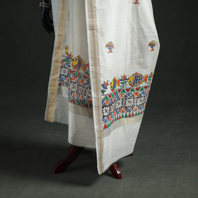 Handloom Chanderi Silk Handpainted Madhubani Dupatta with Zari Border 08