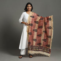 Brown - Block Print Chanderi Silk Zari Border Bagru Dupatta 10