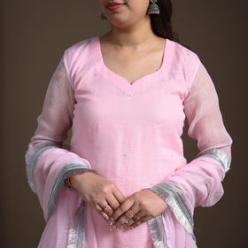 Sequin Work Plain Kota Doria Cotton Suit Set with Lace Work Dupatta for Women 10