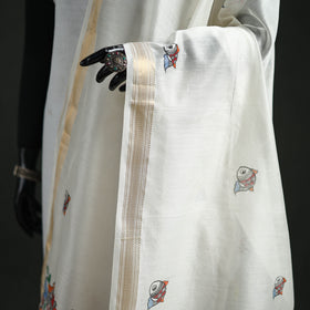 Handloom Chanderi Silk Handpainted Madhubani Dupatta with Zari Border 09