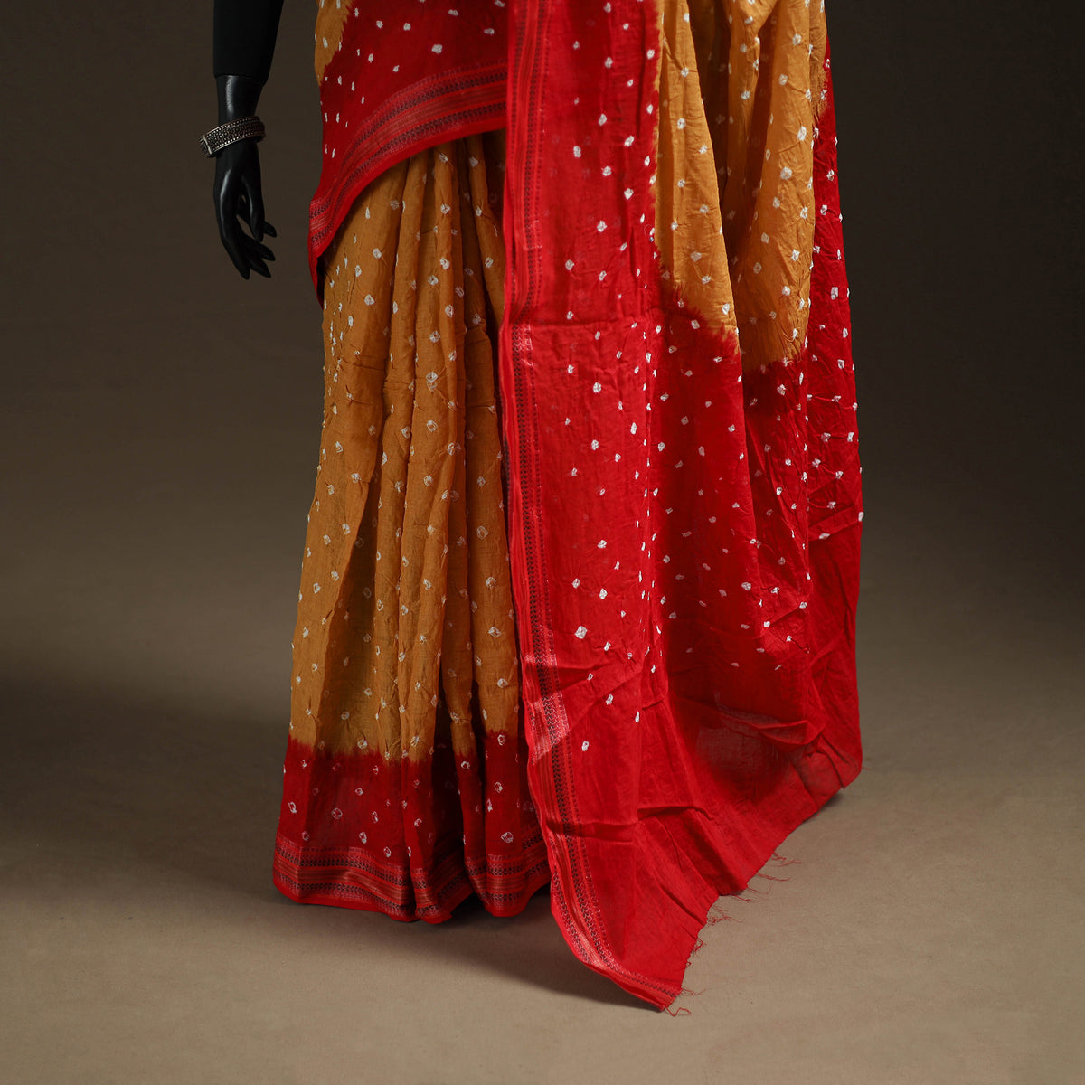 Yellow - Kutch Rai Bandhani Pure Mul Cotton Saree with Blouse Piece 42