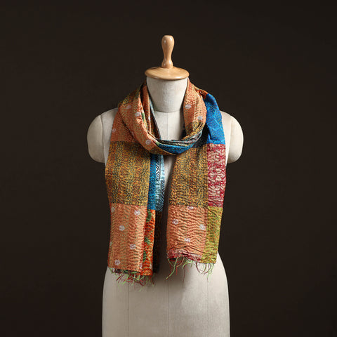 Patchwork Reversible Silk Bengal Hand Kantha Stitch Stole 27