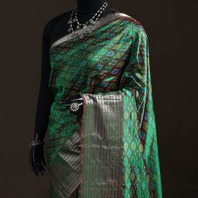 Green - Traditional Pochampally Ikat Handwoven Pure Silk Pattu Saree with Rudraksha Border 03