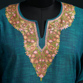 Blue - Kashmiri Aari Hand Embroidered Cotton Kaftan (Long) 47