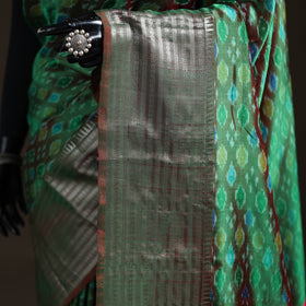 Green - Traditional Pochampally Ikat Handwoven Pure Silk Pattu Saree with Rudraksha Border 03