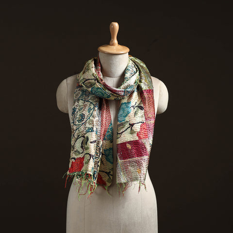 Patchwork Reversible Silk Bengal Hand Kantha Stitch Stole 28