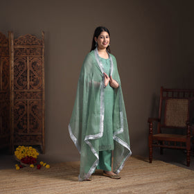 Sequin Work Plain Kota Doria Cotton Suit Set with Lace Work Dupatta for Women 20