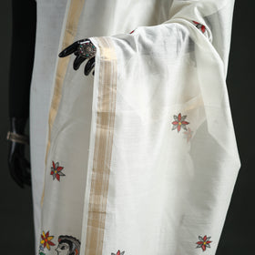Handloom Chanderi Silk Handpainted Madhubani Dupatta with Zari Border 10