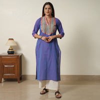 Blue - Dharwad Cotton Straight Kurta with Ajrakh Patchwork 17