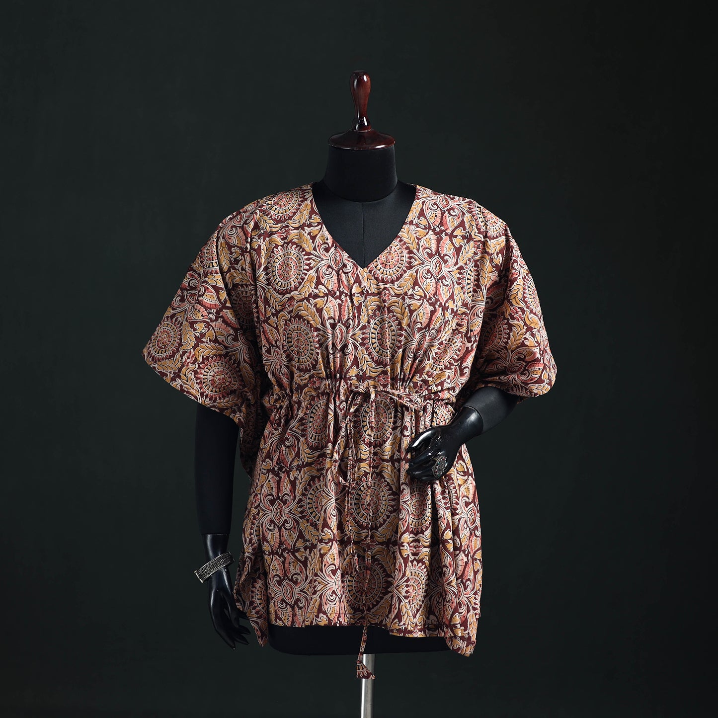 Kalamkari Hand Block Print Natural Dyed Cotton Kaftan (Short) 01