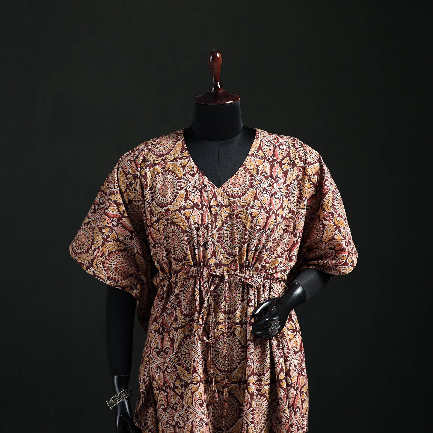 Kalamkari Hand Block Print Natural Dyed Cotton Kaftan (Short) 01
