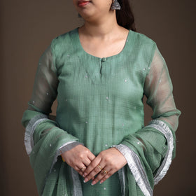 Sequin Work Plain Kota Doria Cotton Suit Set with Lace Work Dupatta for Women 20
