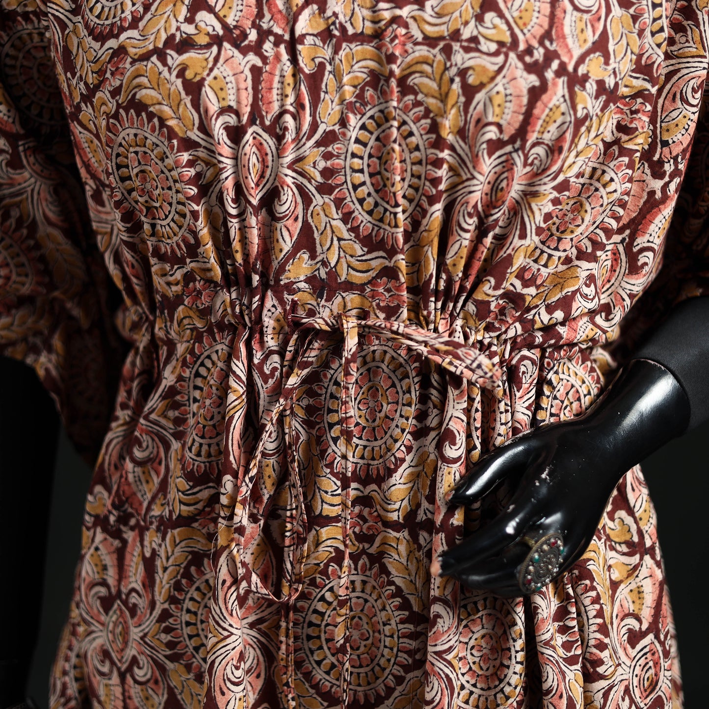 Kalamkari Hand Block Print Natural Dyed Cotton Kaftan (Short) 01